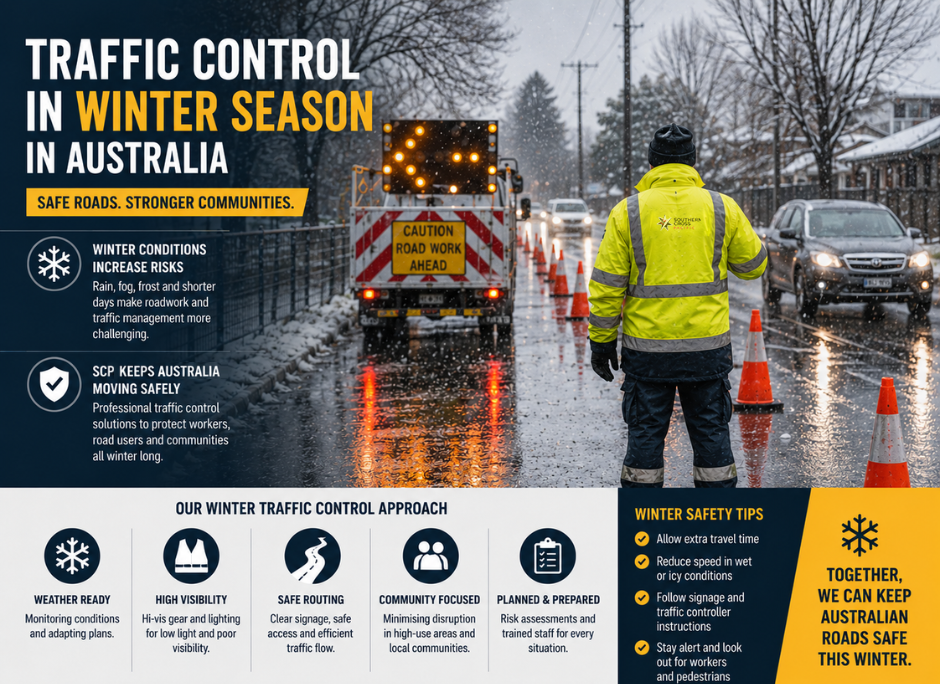 Traffic management supporting a community infrastructure project with pedestrian diversion, temporary fencing and protected work zones in a New South Wales suburban environment.